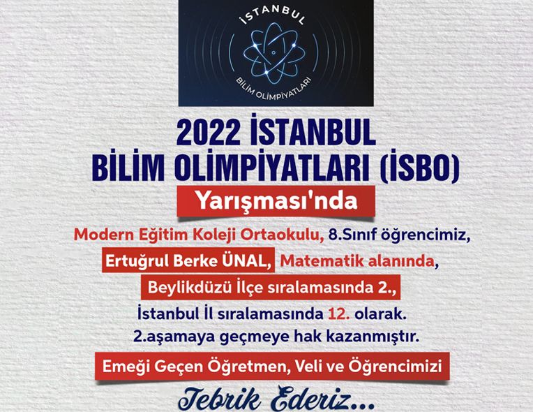 2022 stanbul Bilim Olimpiyatlar Baarmz 8.Snf