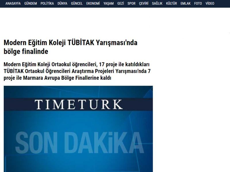 Modern Eğitim Koleji TÜBİTAK Yarışması’nda Bölge Finalinde